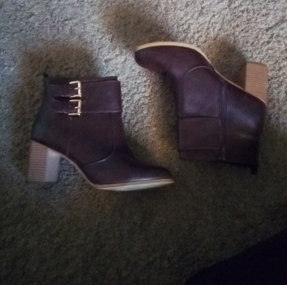 Brown Chunky Heeled Ankle Booties